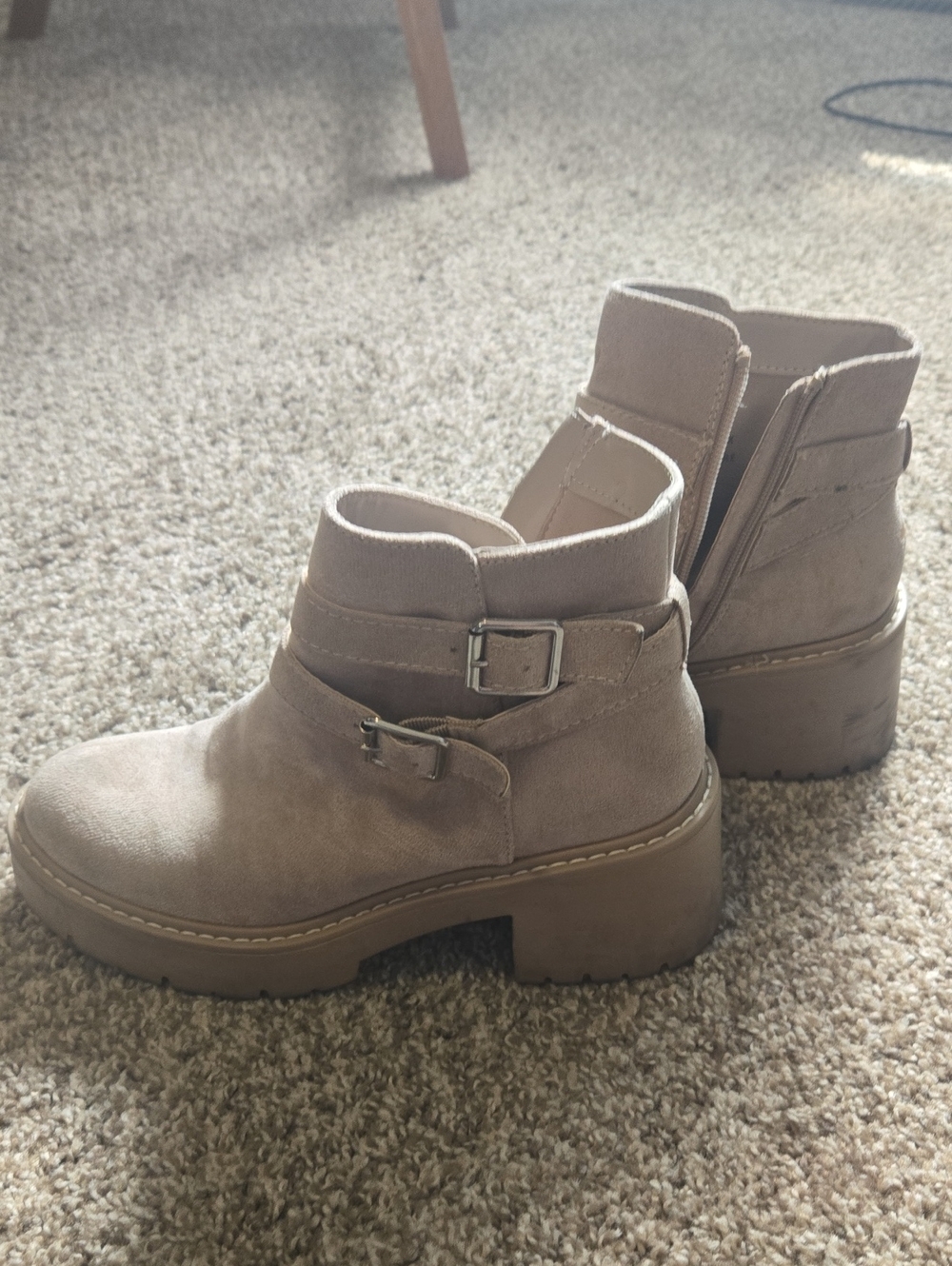 Madden Girl Taupe Suede Buckle Ankle Boots